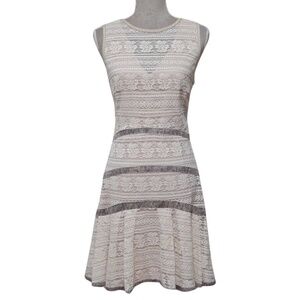 Mark & James Badgley Mischka Beige Lace Fit & Flare Dress – Size 8